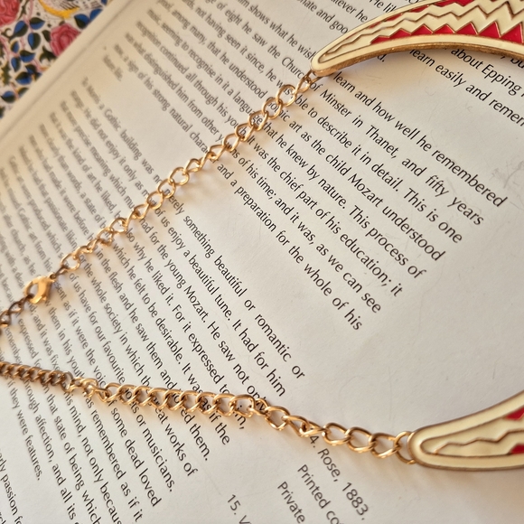 Red and Gold Crescent Pendant Necklace - Picture 3 of 3